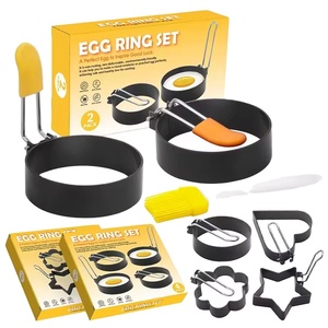 Best Hot Sell 4pcs Higher Size Fried <b>Egg</b> Omelette Mold Handle Non-stick <b>Egg</b> <b>Rings</b> Set with <b>Silicone</b> Brush Best Hot Sell 4pcs - Product Image 1