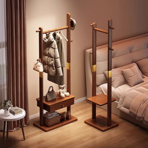 Space-saving floor-standing small solid wood coat <b>rack</b> for bedroom, a new style of room storage for <b>clothes</b> at night. - Product Image 3