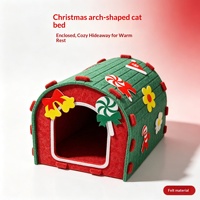 Lit pour chat de Noël en feutre, design semi-fermé, chaud et confortable pour l'hiver, grande taille, vente en gros du fabricant