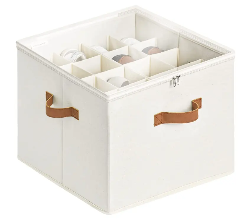 16 그리드 패브릭 보관 상자 튼튼한 손잡이가있는 뚜껑이있는 신발 보관 상자