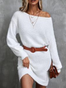 <span class=keywords><strong>Abito</strong></span> da donna <span class=keywords><strong>a</strong></span> maniche lunghe in maglia, con spalle scoperte, personalizzabile OEM - Product Image 1