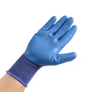 סיטונאי ציפוי מונע החלקה כחול לטקס גומי דקל מצופה קמט לטקס הגנה כפפות עבודה בטיחותיות