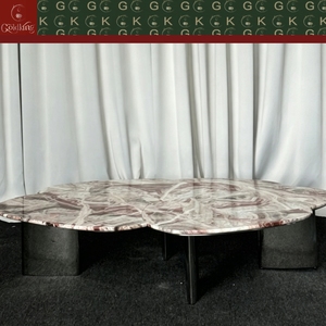 <span class=keywords><strong>โต๊ะ</strong></span>กาแฟ<span class=keywords><strong>หิน</strong></span>อ่อนลายแดงรูปทรงกลีบดอกไม้ GOLDKING สไตล์ร่วมสมัยสำหรับห้องนั่งเล่น ขัดเงาด้วยมือ รับผลิตแบบ OEM ODM โดยตรง - Product Image 5