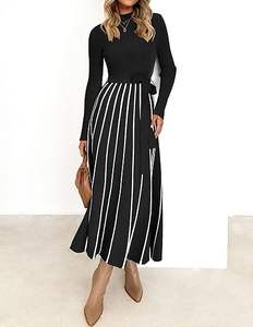 Maglione A maniche lunghe A collo alto autunno 2025 donna abito cravatta vita Casual A coste larghe in <span class=keywords><strong>maglia</strong></span> A linea abiti Midi - Product Image 4