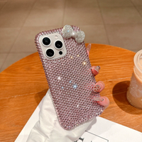 Dessin animé rose strass arc cristal Bling diamants étui pour iPhone 16-xr Pro Max Mini étui SE4 étui de téléphone portable