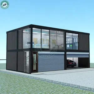 2 Verdiepingen 40ft Container Huis Met Garage Luxe Modulaire Container Huis 2 Bed Ontwerp