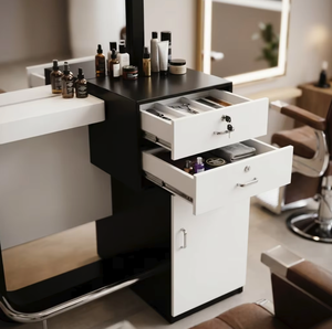 Estación de Espejo Profesional para Barbería con Gabinete de Almacenamiento, Estilo Nórdico Minimalista, Mueble Moderno para Salón de Belleza - Product Image 3