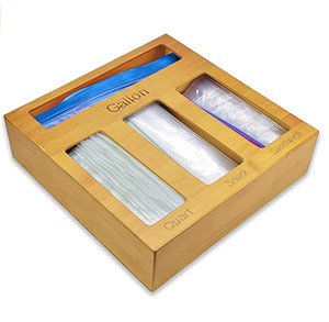 Bamboo Sandwich Bag Organizer Box - Premium Wood Drawer Organizer For Food Storage Bags