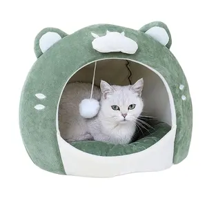 5441 lit d'intérieur rond en forme d'oeuf de chat avec boule en peluche toutes saisons Base antidérapante Cage pour chat faite à la main