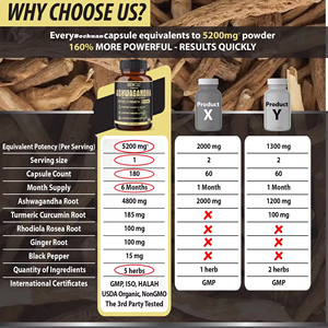 Cápsulas de <span class=keywords><strong>Ashwagandha</strong></span> Extra Forte 5 em 1 Mistura de Cúrcuma Curcumina Rhodiola Rosea Raiz de Gengibre Pimenta Preta Gestão de Energia - Product Image 5
