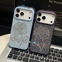 iPhone 17 16 15 Pro Max için Özelleştirilebilir Işıltılı Elmas Gül Telefon Kılıfı, iPhone 17 Pro için Moda Telefon Kılıfı
