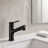 Robinet de lavabo extractible à double jet, avec bouton de commande, monocommande, à poser sur le comptoir, mitigeur en céramique