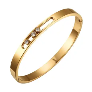Waterproof Zircon High Quality Luxury 18k Gold Charms Wholesale For Girls Women Fashion Jewelry Stainless Steel Bracelets Bangle