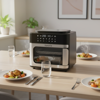Nouvelle Friteuse à Air Numérique Classique Allemande 16L en Acier Inoxydable Carrée avec Écran LCD, Four de Cuisson et Grille-pain