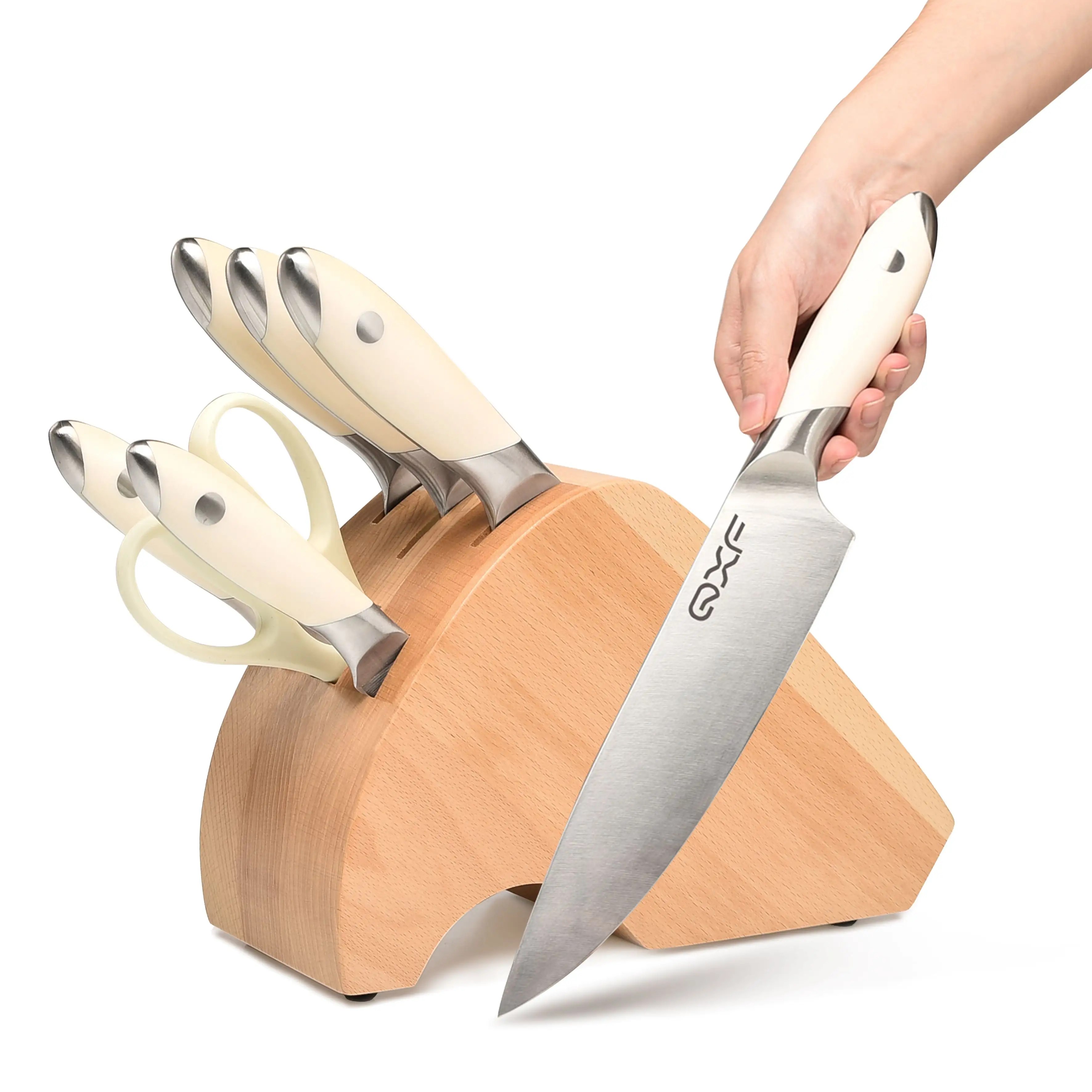 Conjunto de facas de cozinha de aço inoxidável com 7 peças, conjunto exclusivo de facas de chef ultra afiadas com suporte para facas de madeira