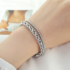 Bracelet en argent à double chaîne, design géométrique unisexe, maillons épais, bijoux tendance - Product Image 4