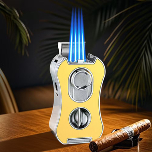 JH Logosuz Lüks Rüzgar Geçirmez Puro Çakmağı Meşale 4 Alevli Kamp Çakmağı Mükemmel V Kesim Tutucu ve Delici Kesici Aletli - Product Image 1