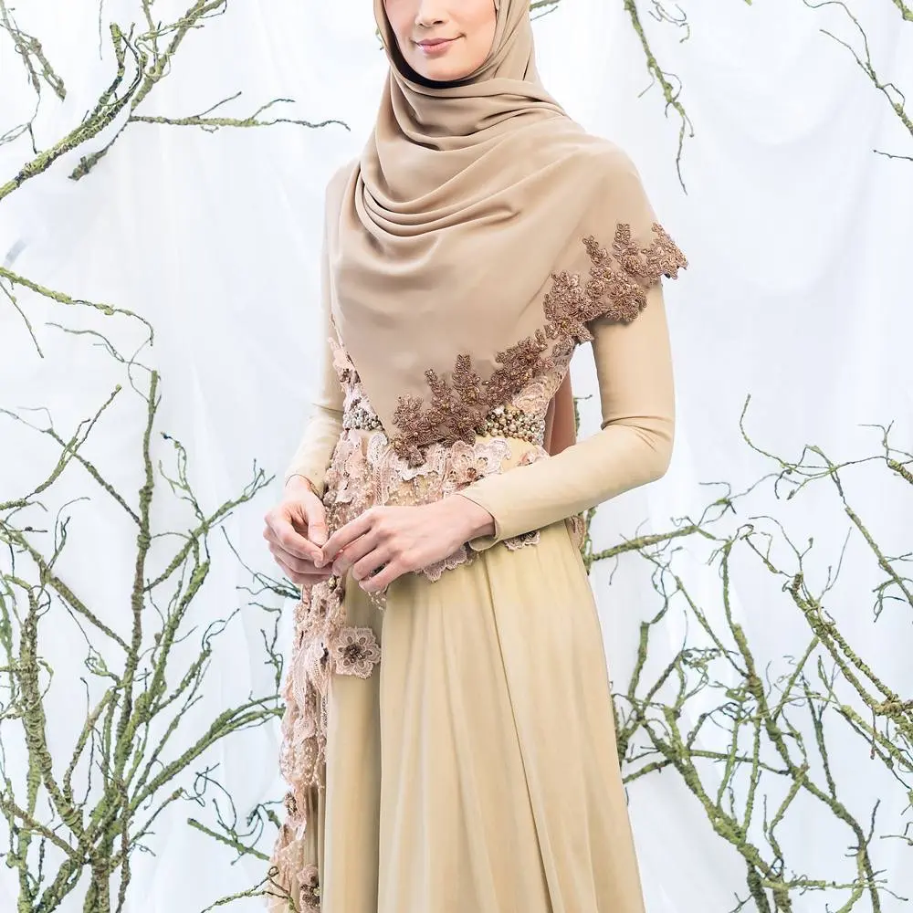 Mousseline de soie musulmane et dentelle, Hijab de luxe, haute qualité, broderie lourde, personnalisé, collection 2020