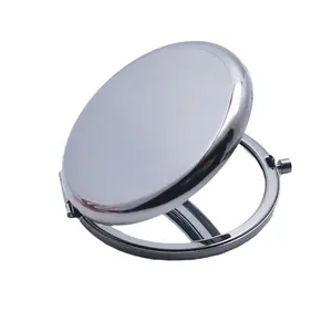 Espelho de bolso redondo de metal prateado FYD para presente promocional com gravação a laser Espelho compacto de metal em branco