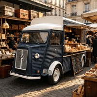 Remolque de Comida Eléctrico Retro Personalizado Citroën con Horno Comercial para Mercado de Pulgas y Catering