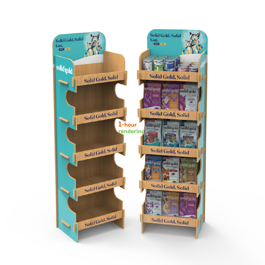 Customized Plywood Laminate Foldable Multi-Tier Modern Pet Food Display Stand for Supermarkets
