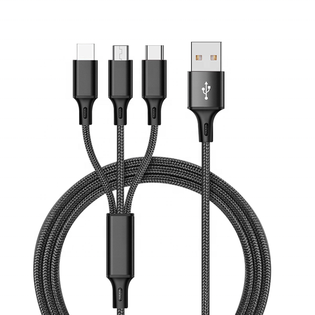 Multi Charging Cable 3 in 1 Braided Max to 3.1A Faster Micro USB Type C Cable for iPhone Mobile Phone Cable