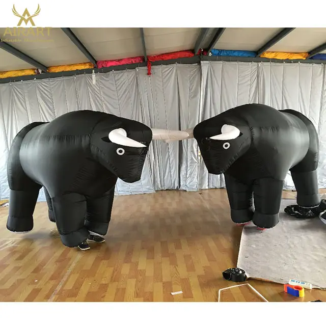 Spain style movable inflatable black bull cartoon costume for sale