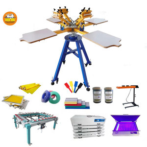 Prensa de serigrafía de sobremesa de cuatro colores y cuatro estaciones con rueda doble para camisetas, tipo de suelo pesado - Product Image 1