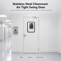 Porte médicale moderne à grain de bois, simple battant avec panneau de vision, facile à nettoyer, cadre en acier durable pour hôpital, clinique, salle de chirurgie