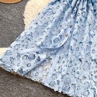 Robe élégante en dentelle ajourée pour femme, coupe trapèze, manches courtes, col chemise, ceinture, robe midi décontractée pour tous les jours, les fêtes et les vacances
