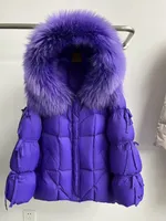 OFTBUY Manteau d'hiver pour femme, nouveau modèle, épais et chaud, en duvet d'oie blanc, avec col en fourrure de renard naturelle, style parka en fourrure véritable