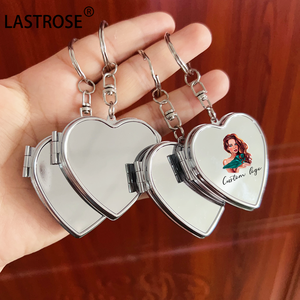 Double Sided Mini Travel Makeup <strong>Mirror</strong> Small Heart <strong>Compact</strong> with PU Hand Box Packed with Your logo - Product Image 6