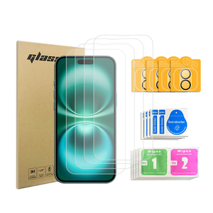 <span class=keywords><strong>4</strong></span> + <span class=keywords><strong>4</strong></span> gói 9H 2.5D rõ ràng chống xước Tempered Glass bảo vệ màn hình phim với <span class=keywords><strong>4</strong></span> máy ảnh Glass Đối với iPhone 16 Promax - Product Image 1