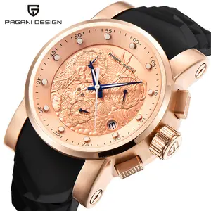 Pagani Design jam tangan pria, jam tangan silikon Alloy bisnis baru 1621, jam tangan emas anti air