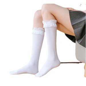 Lace Calf <b>Socks</b> For Women White 50D Cotton Mid Calf Summer Lolita Style - Product Image 4