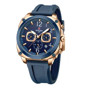 REWARD New Quartz Wristwatch Men Chronograph Luminous Sport Watch Silicone Strap Wrist Watch Gift for Family Friends