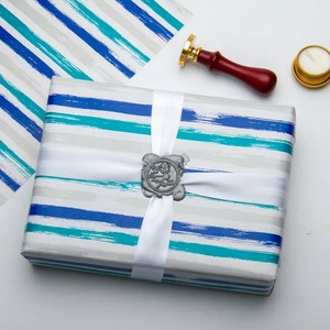 Custom Eco-Friendly Recyclable Double-Sided PE Coated Gift Packaging <b>Paper</b> <b>Roll</b> <b>Blue</b> White Striped Waterproof Digital Printing - Product Image 5