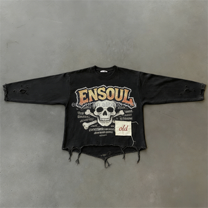 T-shirt Crop Personalizzata DTG con Stampa Effetto Acido, Streetwear Primaverile Anti-Piega Oversize Pesante Distressed 260GSM Girocollo - Product Image 1