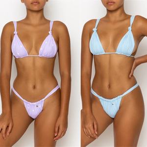 Traje de Baño Bikini de Diseño Personalizado en Color Sólido, Sexy, con Tiras, para Mujer - Product Image 4