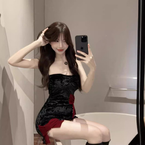 ชุดเดรสทรงเข้ารูปแบบเกาหลี ดีไซน์หวานซ่อนเปรี้ยว สวยหรู ทันสมัย พร้อมโบว์ผูกอก - Product Image 4