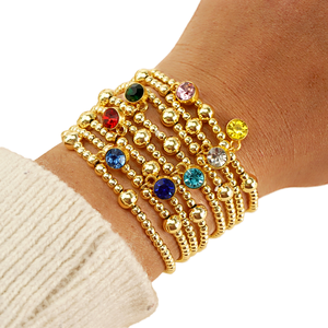Go2boho Bracciali Elastici Eleganti da Donna in Ottone Placcato <span class=keywords><strong>Oro</strong></span> con Perline Turchesi, Fatti a Mano, Lusso, Placcati in <span class=keywords><strong>Oro</strong></span> 18K, per Feste - Product Image 1