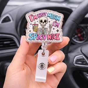 OEM ODM Soporte de acrílico para credencial con diseñ<span class=keywords><strong>o</strong></span> de esqueleto divertido y bonito, con la frase 'I'm Not Mean I'm Spicy', accesorio único y lindo para enfermeras - Product Image 4