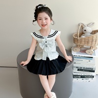 Ensemble robe d'été pour filles, col marin, rayures, traitement doux, nouveau style 2026, robe de style occidental pour enfants
