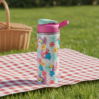 Bouteille d'eau réutilisable pour enfants, sans BPA, 330 ml, écologique, isolée, à double paroi, avec paille et couvercle rabattable