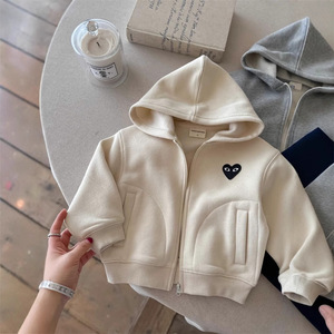 Felpa <span class=keywords><strong>con</strong></span> Cappuccio in Cotone per Bambini Stile Coreano, Cardigan <span class=keywords><strong>con</strong></span> <span class=keywords><strong>Zip</strong></span> a Forma di Cuore per Ragazzi e Ragazze - Product Image 2