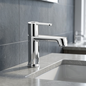 Robinet de lavabo S&R en chrome, monocommande, à poser sur le comptoir, design minimaliste, anti-corrosion, pour salle de bain - Product Image 3