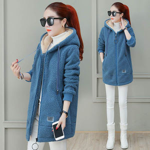 Women's Fleece <b>Lined</b> Hooded <b>Coat</b> Thick Warm Zipper Long Sleeve Loose Fit Autumn Winter Outerwear - Product Image 1