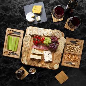 Juego de regalo perfecto, Charcuterie Platter, Wine Crackers, <span class=keywords><strong>Brie</strong></span>, bandeja para servir carne de bambú, queso, con cajón oculto y juego de cuchillos - Product Image 5