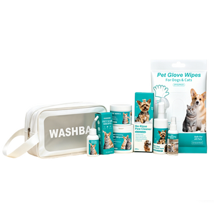Kit de toilettage pour animaux de compagnie avec lingettes nettoyantes pour pattes, gouttes et spray pour chiens et chats - Product Image 1
