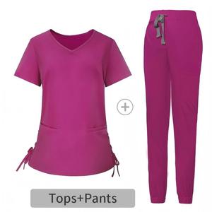 V Neck Medical Scrubs TR Soft <b>Tie</b>-waist design with Pockets pants for Hospital Staff Hairdressing use Style Scrubs Uniforms - Product Image 3